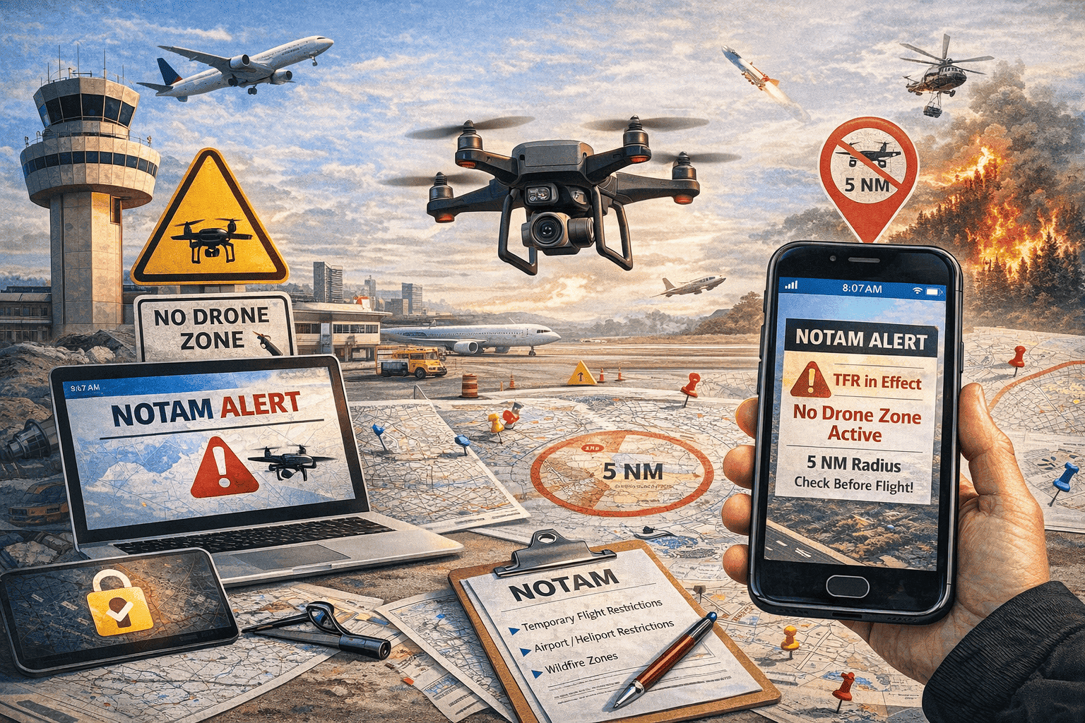 Drone activity and NOTAMs affecting aviation safety