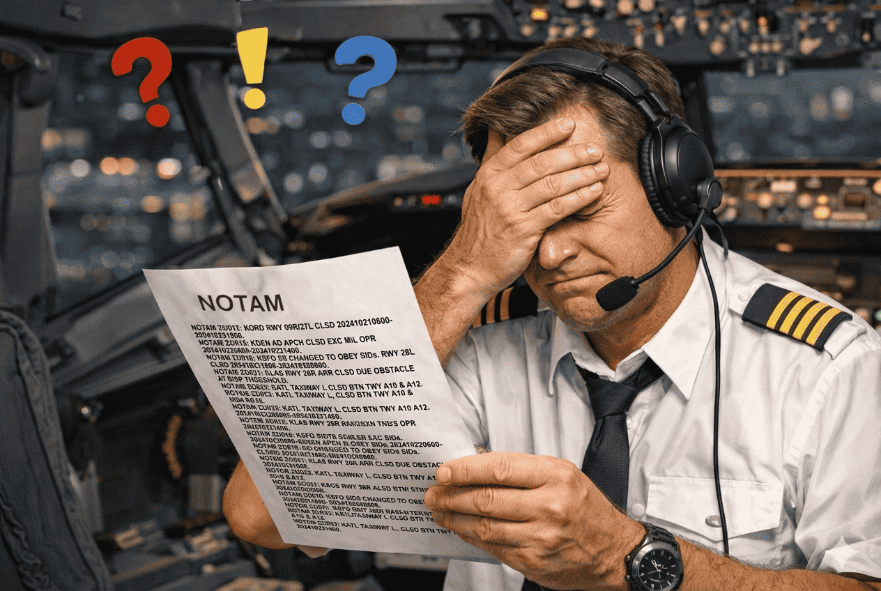 Pilot reviewing NOTAMs for flight safety
