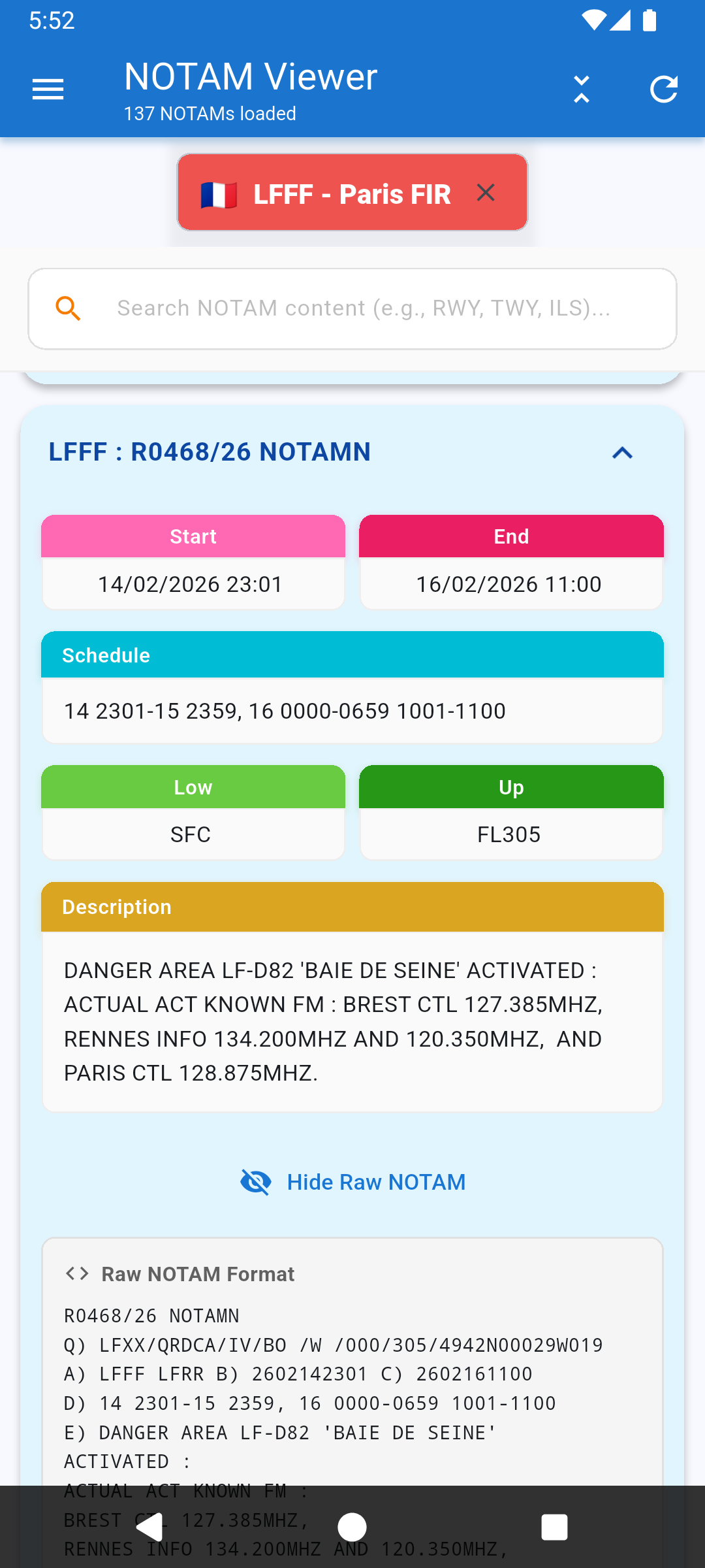 NOTAM Details Screen